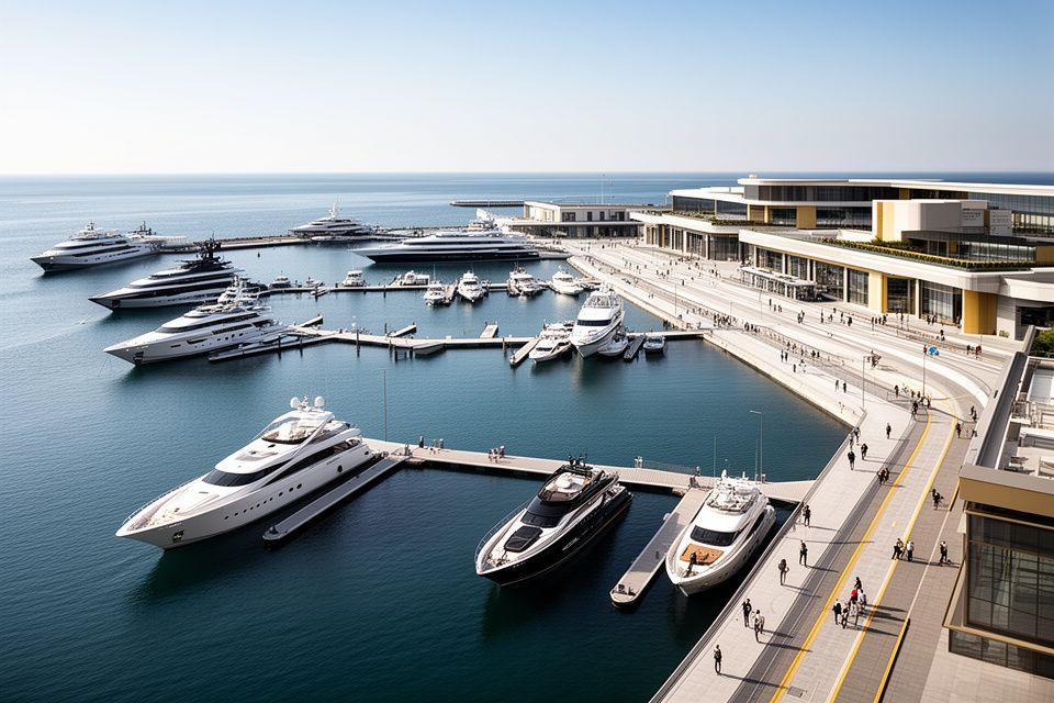 Marina moderna con yacht ormeggiati e infrastrutture portuali eleganti per la guida agli investimenti in marine e porti turistici