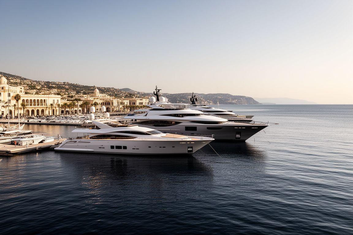 Panoramica del mercato charter nautico con yacht di lusso in porto mediterraneo
