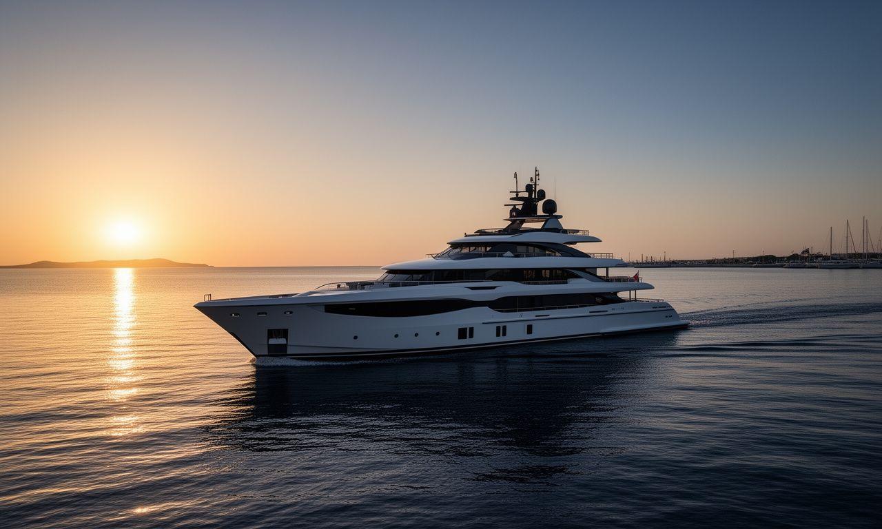 Yacht di lusso in navigazione al tramonto, simbolo di un investimento nautico di alto profilo